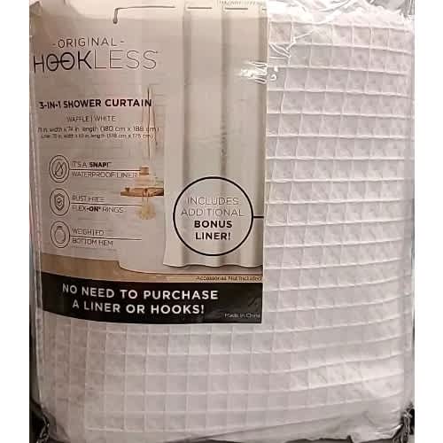 Hookless 3-in-1 Waffle Shower Curtain