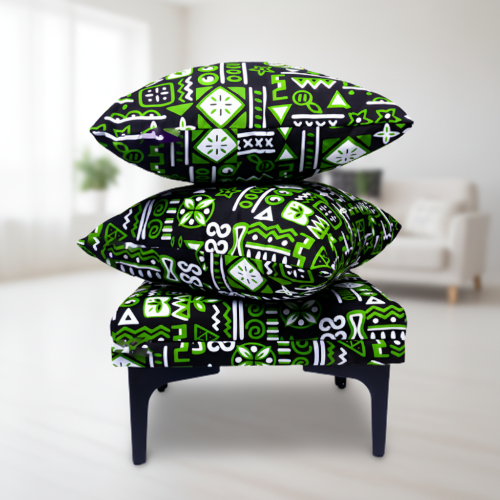 Adinkra Footstools with Twin Throw Pillows  @HOG - Home, Office, Garden, Online Marketplace