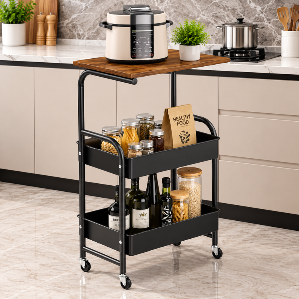 Black Three-Layer Metal Rolling Storage Cart @HOG - Home, Office, Garden, Online Marketplace