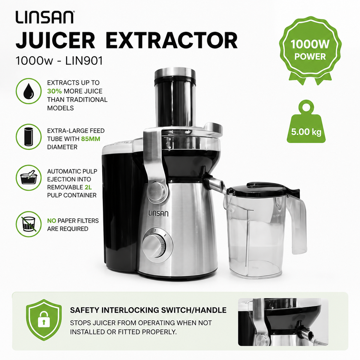 Linsan Juicer Extractor - 1000w - LIN901