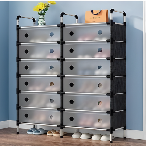Double-Layer 7-Tier Multifunctional Shoe Rack with Cover @HOG - Home, Office, Garden, Online Marketplace