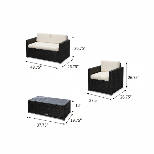 Rattan 4-Piece Cushioned Patio Furniture Set