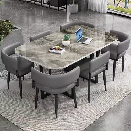 Marble-Finish Rectangular Dining Table Set with Padded Chairs @HOG - Home Office Garden Online Marketplace