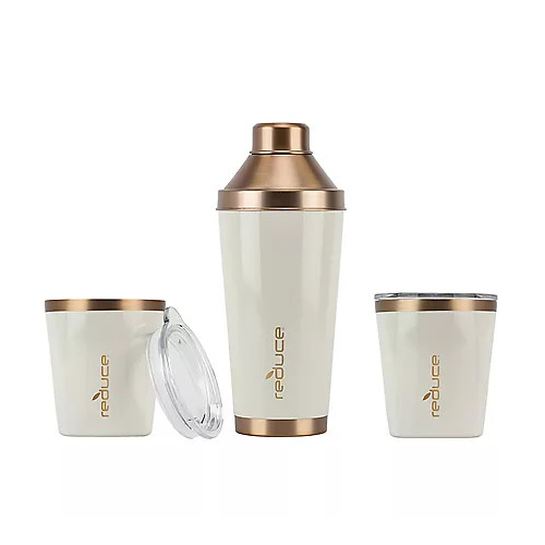 Reduce Cocktail 3-piece Shaker Set With 10-oz. Lowball Tumblers - Cream. Home Office Garden | HOG-HomeOfficeGarden | online marketplace