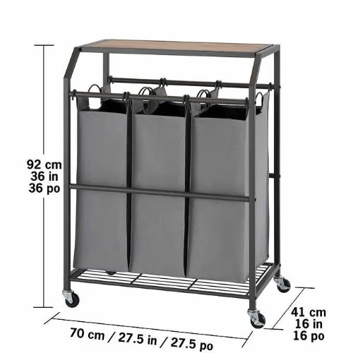 Trinity 3-bag Laundry Cart With Flip-up Top Home Office Garden | HOG-Home Office Garden | HOG-Home Office Garden