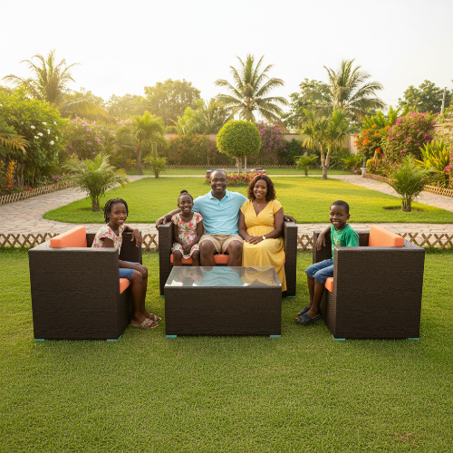Rattan 5-Piece Cushioned Patio Furniture Set