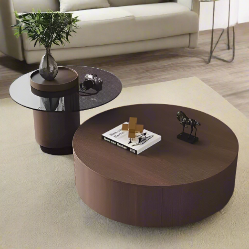 Round Coffee Table with Funky Side Table Tempered Glass Tabletop @HOG - Home Office Garden Online Marketplace
