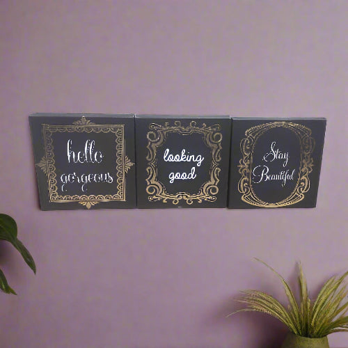 Sainsbury's Set of 3 Hello Gorgeous Foil Canvas. Home Office Garden | HOG-HomeOfficeGarden | online marketplace