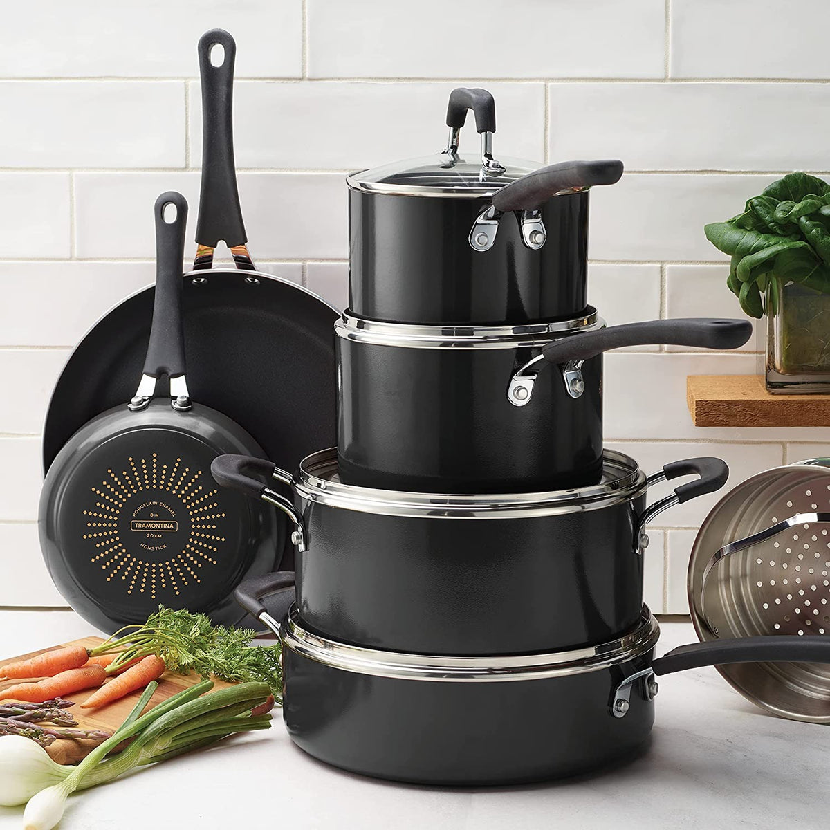 Tramontina 11-Piece Nonstick Porcelain Enamel Cookware Set (Black)