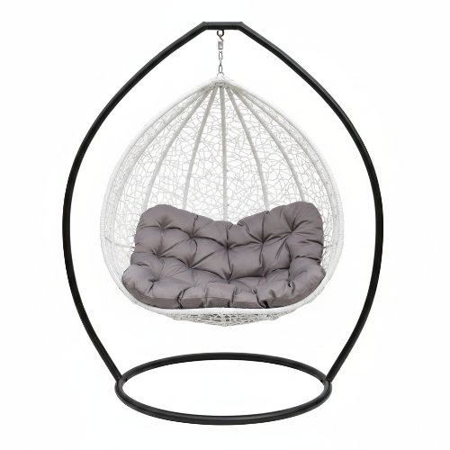 White Wicker Swing Chair with Cushion