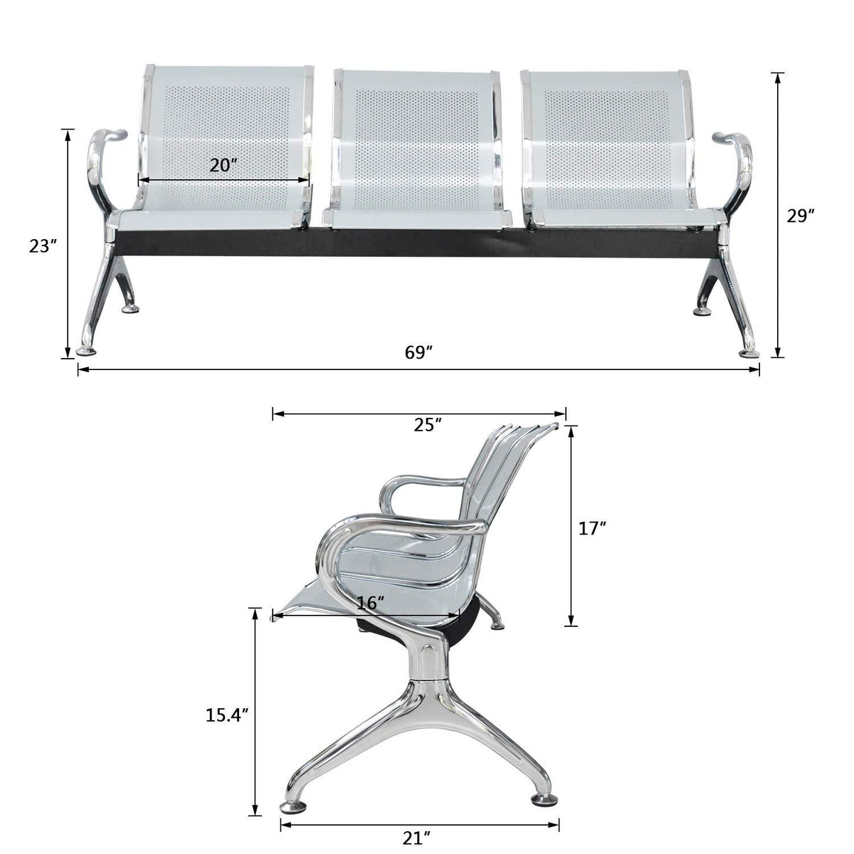 3 Seater Reception Metal Bench - Wine Home Office Garden | HOG-HomeOfficeGarden | HOG-Home.Office.Garden