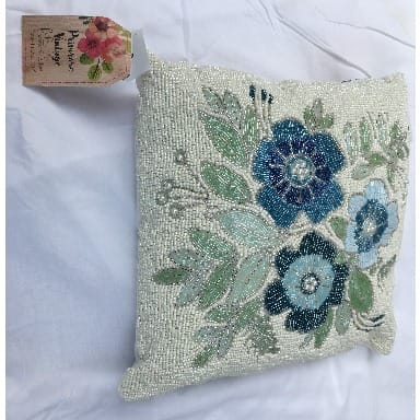 Primrose Vintage Hand-embroidered Beaded Decorative Throw Pillow