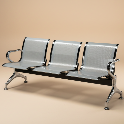 3 Seater Reception Metal  Bench-Grey. @HOG - Home Office Garden Online Marketplace