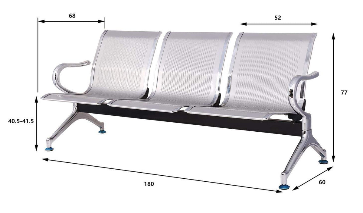 3 Seater Reception Metal  Bench-Grey. @HOG - Home Office Garden Online Marketplace