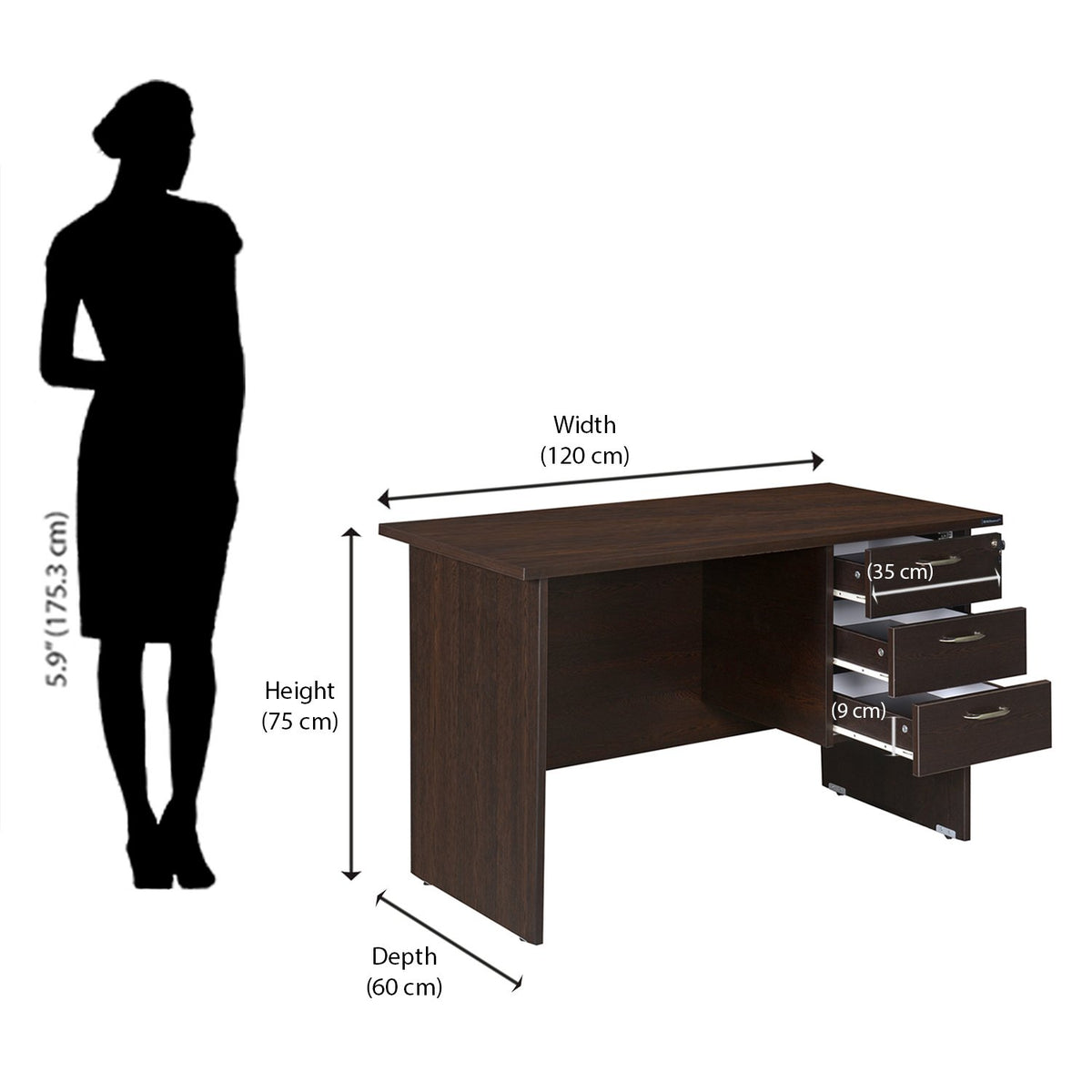 4 feet Office Table with 3 Drawers-Wenge Home Office Garden | HOG-HomeOfficeGarden | HOG-Home.Office.Garden