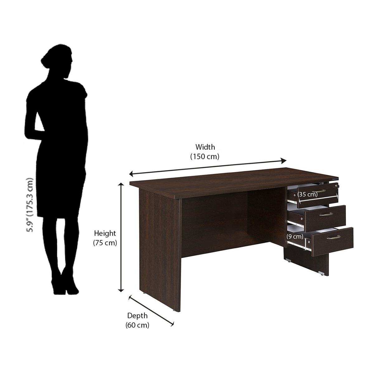 5 feet Office Table with 3 Drawers-Wenge Home Office Garden | HOG-HomeOfficeGarden | HOG-Home.Office.Garden