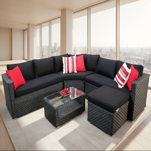 Brantwood Black Rattan Corner Sofa Round 5 Piece Modular Set. @HOG - Home Office Garden Online Marketplace