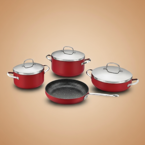 Korkmaz Zeta Plus 7 Pieces Red Cookware Set. @HOG - Home Office Garden Online Marketplace