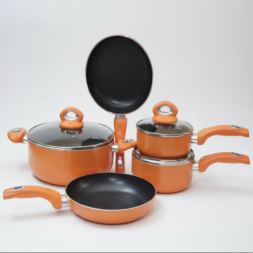 Linsan 8 Piece Aluminum Non-stick Premium Cookware Set - Orange @HOG - Home Office Garden Online Marketplace