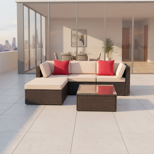 Walnew 5 Pieces Outdoor Rattan Sectional Sofa. @HOG - Home Office Garden Online Marketplace