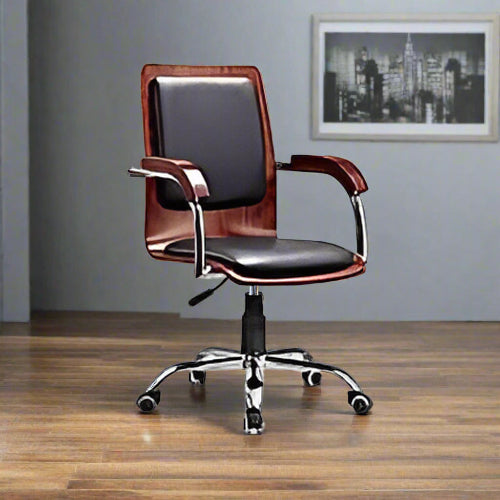 Wood with Leather Padded Swivel Chair @HOG - Home Office Garden Online Marketplace