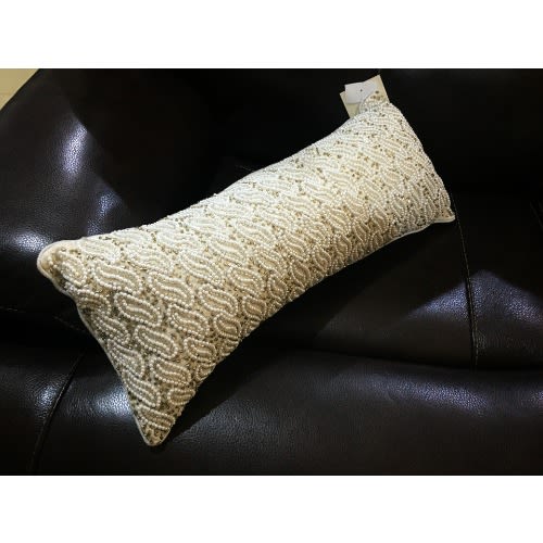 Artistic Accents Silver Antique Hand-embroidered Rectangle Bead Decorative Throw Pillow