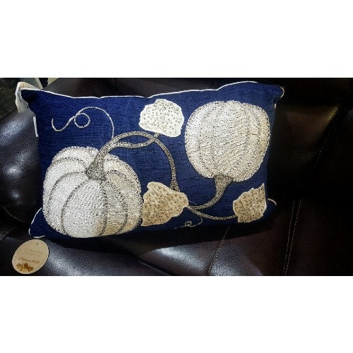 Autumn Hill Blue Silver Beaded Pumpkin Throw Pillow Home Office Garden | HOG-HomeOfficeGarden | online marketplace