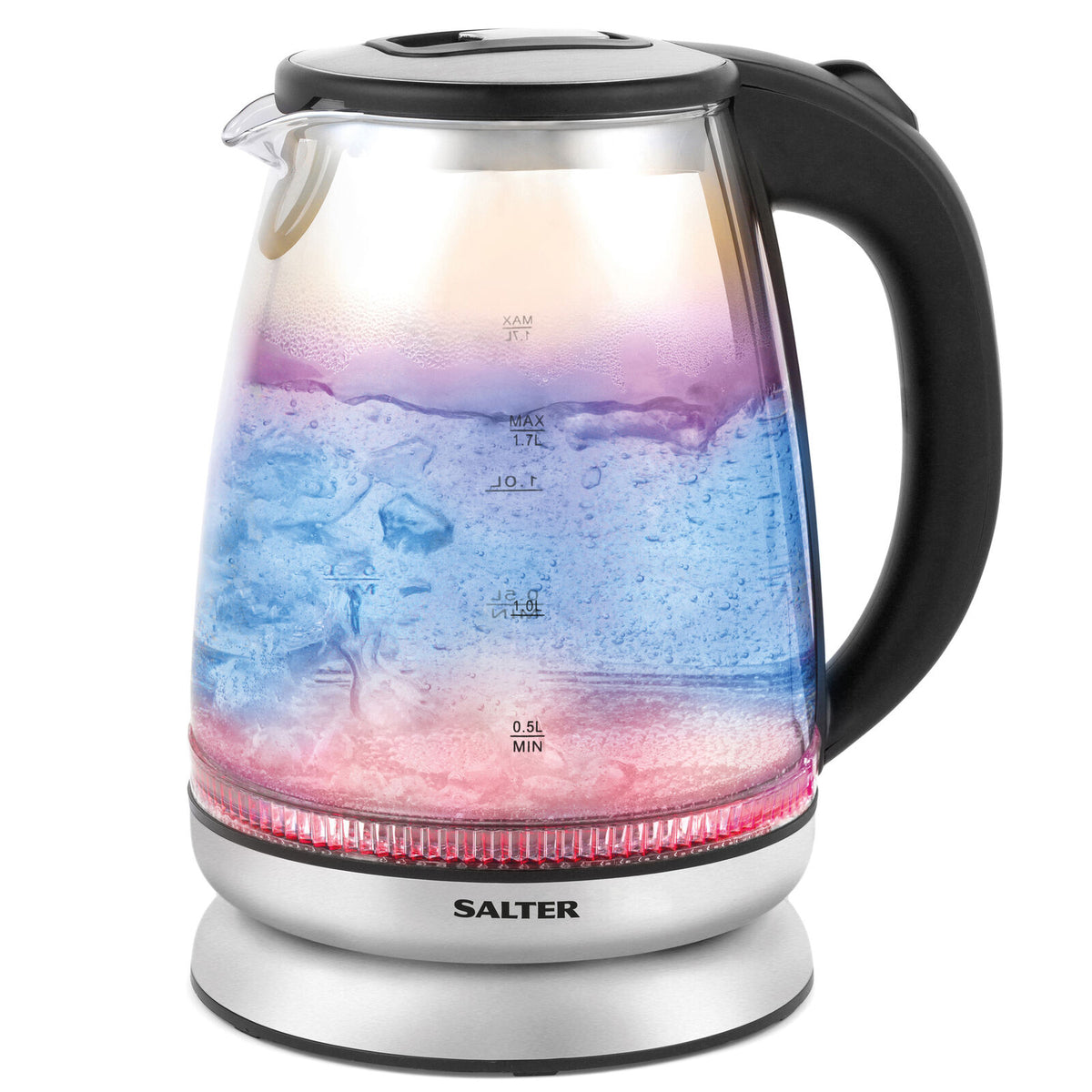 Salter Iridescent Glass Kettle With Blue To Red Dual Illumination - 1.7 Litre  Home Office Garden | HOG-HomeOfficeGarden | online marketplace